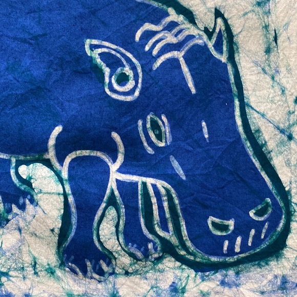 African Batik Hippo Hand Dyed Fabric Panel by Artist Theodore Asshola - Picture 3 of 8